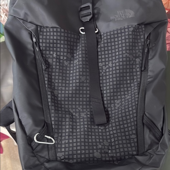 The North Face Black Roll-Top Backpack with Grid Design - Picture 3 of 3